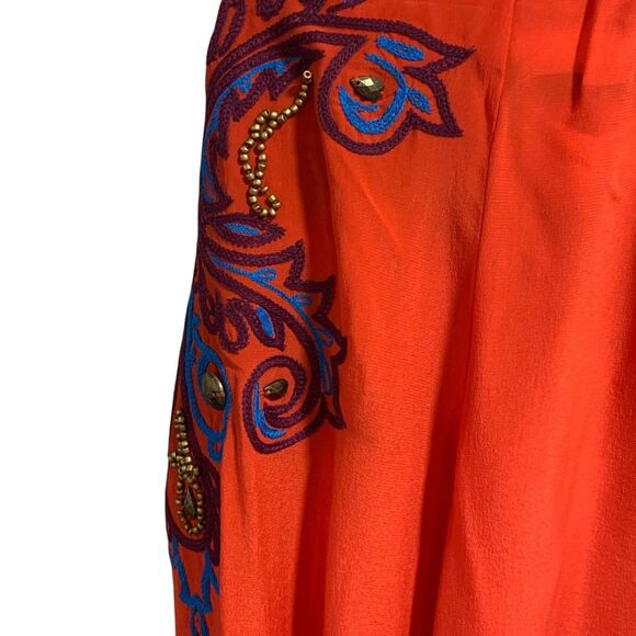 Nanette Lepore Womens Beaded Embroidered Paisley Detail Red Silk Blouse 6 Boho - Picture 11 of 11